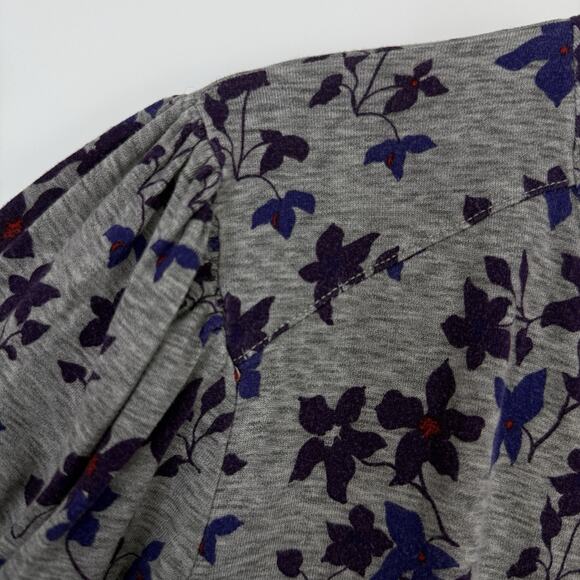 Liz Claiborne Henley top size XL Gray Purple Floral Long Sleeve Pullover - Picture 5 of 9